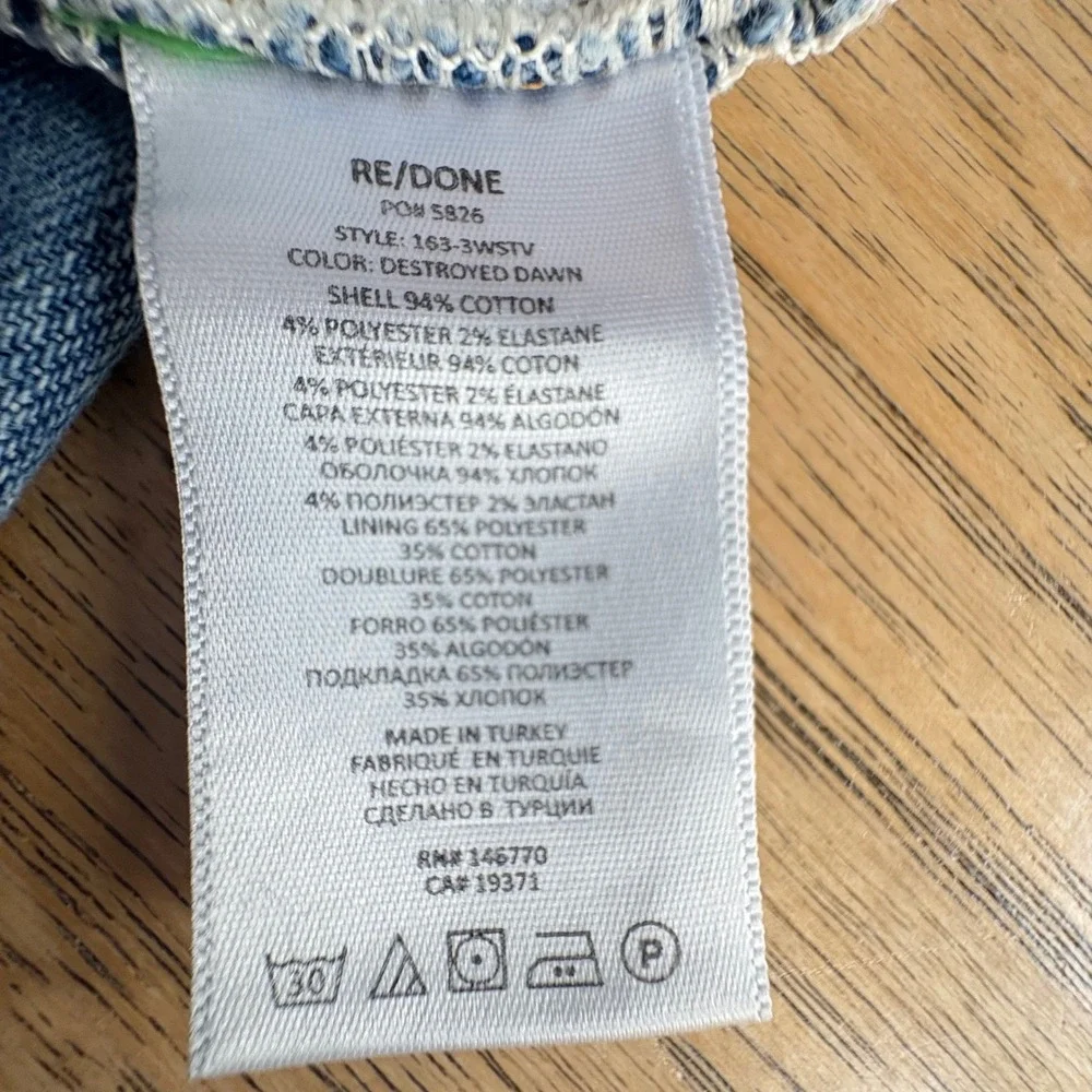 $304 RE/DONE Destroyed Dawn‎ Stove Pipe 70's Crop Straight Leg Denim Jeans SZ 25